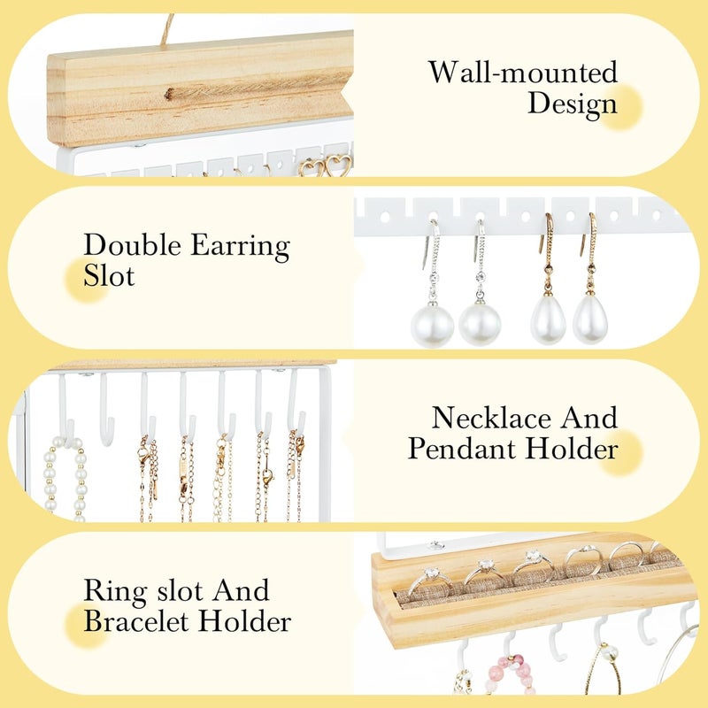 Feyejade Hanging Jewelry Organizer and Storage, 5-Tier White Earring Necklace Holder Jewelry Display Organizer Stand Rack, Wall Mounted for Earrings Necklaces Bracelets and Rings, White - Image 5